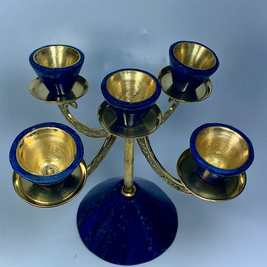 Lapis Lazuli Decor, Crystal Candle Holder, 6.3 Inch, Hand Carved Stone, Blue Stone, Afghan Crystal, Third Eye Chakra, Meditation Gift, Luxury Decor, Lapis Lazuli Gift, Afghan Lapis, Candle Stand,