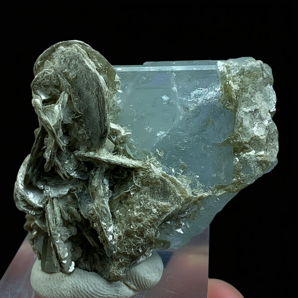 Aquamarine Crystal, Muscovite Mica, 220 Carats, Pakistan Mineral, Beryl Crystal, Pegmatite Mineral, Throat Chakra, Mineral Association, Collector Specimen, Aesthetic Cluster, Miniature Specimen, Crystal Dimensions, Natural Specimen