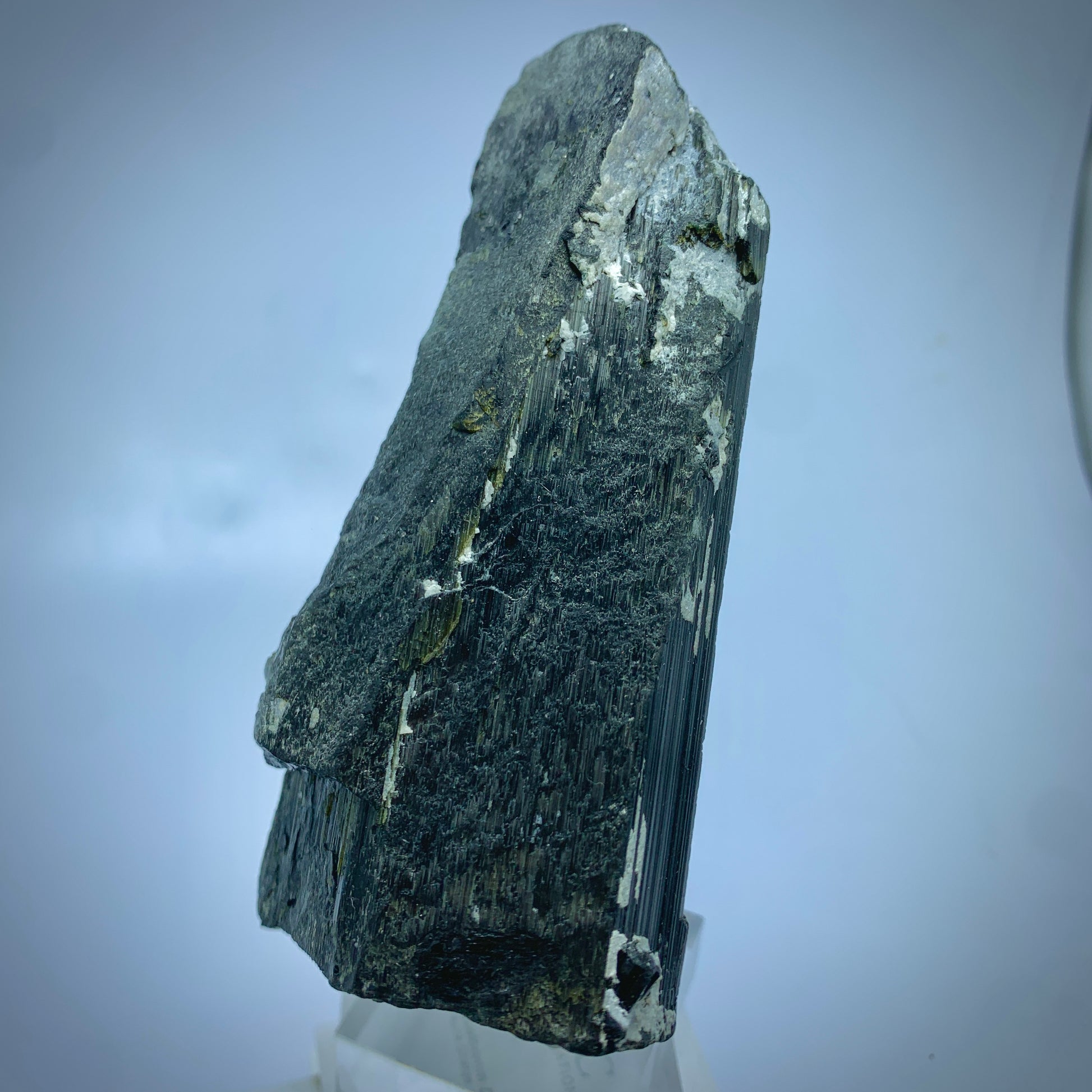 Black Tourmaline, Schorl Crystal,  Epidote Inclusion, Rare Mineral, Large Crystal, Grounding Stone, Healing Crystal, Collector Specimen, Investment Stone, Tourmaline Crystal, Mineral Association, Crystal Dimensions