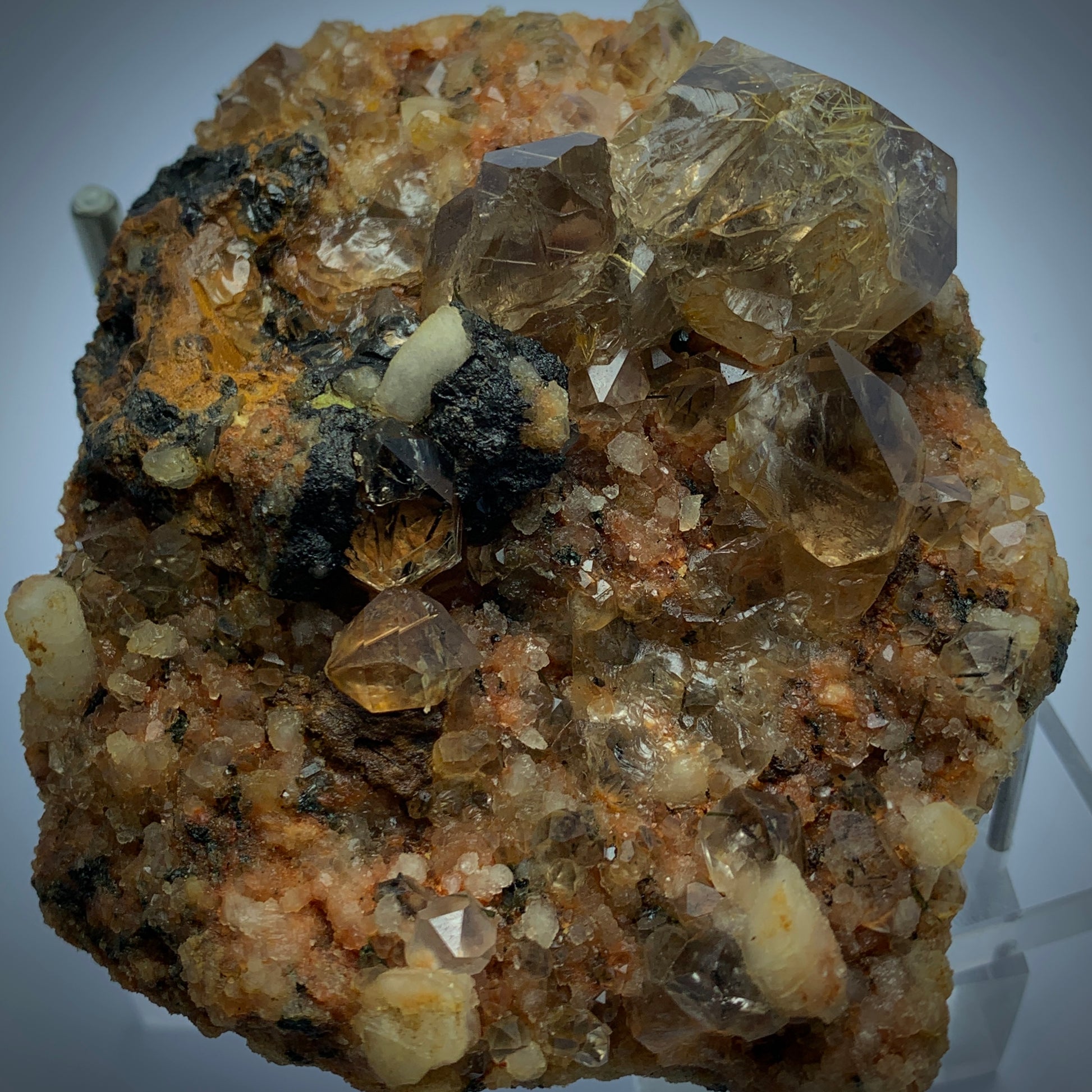 Rutilated Quartz, AAA Grade, Lepidolite Matrix, 450 Grams, Silver Rutile, Gold Rutile, Copper Rutile, Rare Rutile, Multi-Color Rutile, Collector Specimen