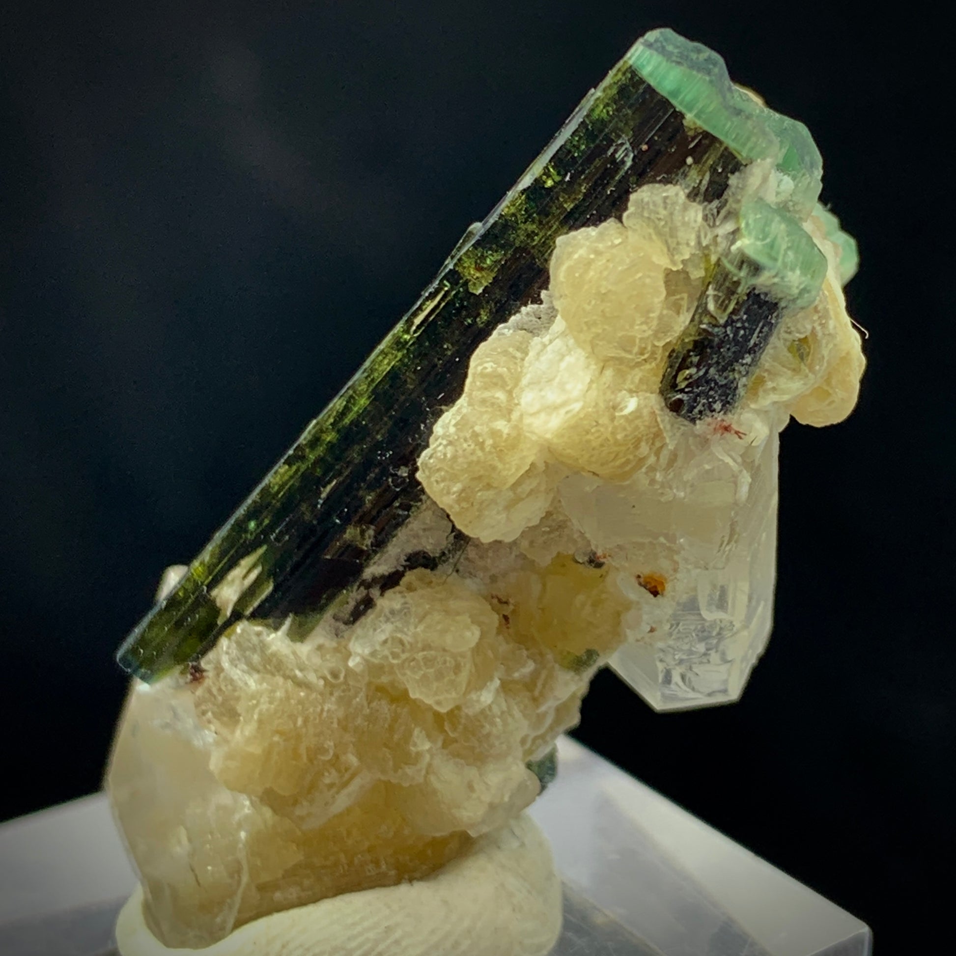 Blue Cap Tourmaline, 87 Carat, Quartz Cluster, Mica Matrix, Tourmaline Crystal, Collector Specimen, Aesthetic Cluster, Rare Mineral, Crystal Dimensions, Miniature Specimen, Throat Chakra, Elbaite, Tourmaline on Quartz