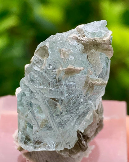 7 Grams Natural Etched Blue Aquamarine Terminated Crystal Specimen on Muscovite Mica Matrix From Pakistan