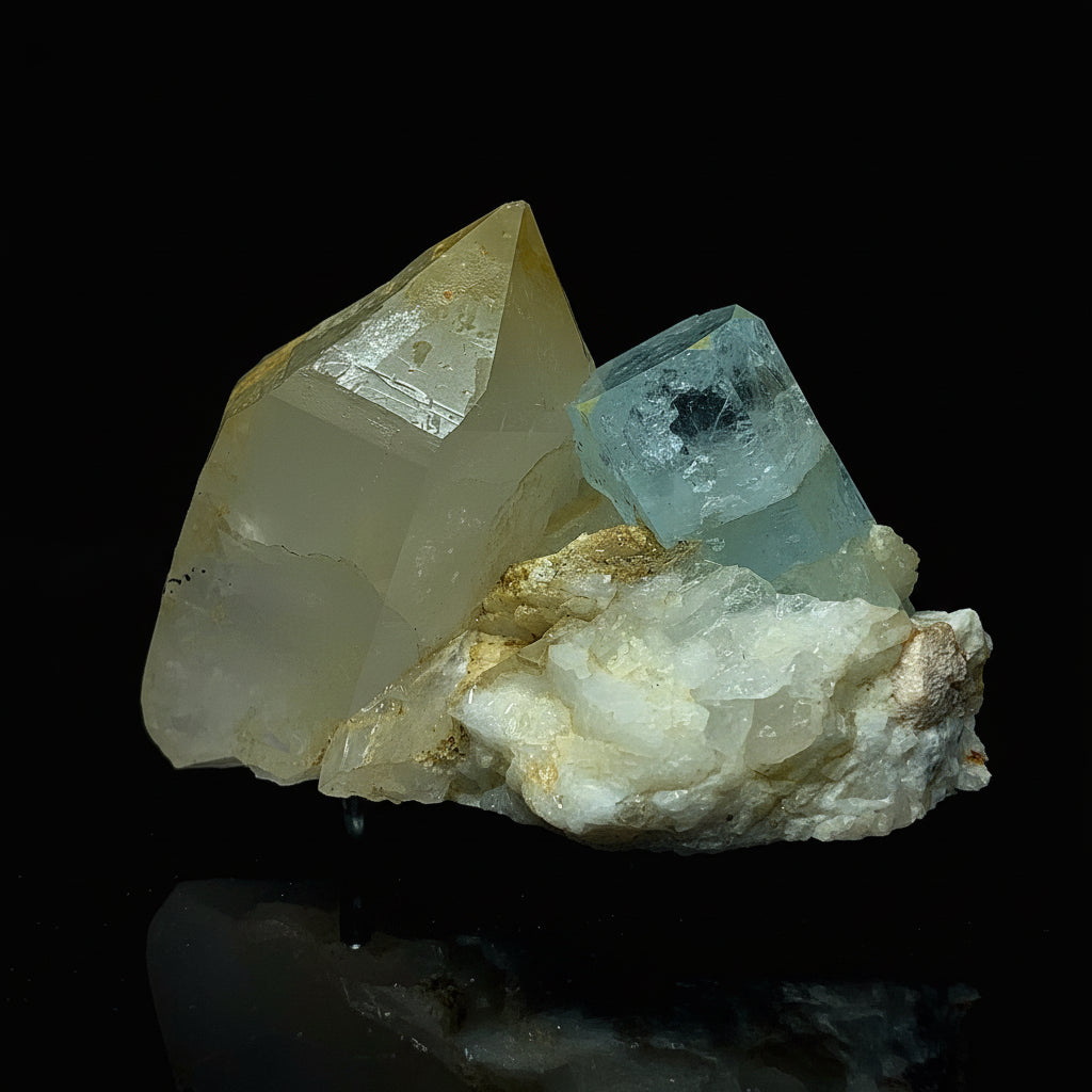 Aquamarine Crystal, Iron Quartz, Repaired Specimen, 1350 Carats, 270 Grams, Skardu Pakistan, Beryl in Matrix, Iron Coating, Collector Specimen, Aesthetic Cluster, Natural Matrix, Throat Chakra, Mineral Association