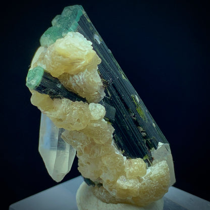 Blue Cap Tourmaline, 87 Carat, Quartz Cluster, Mica Matrix, Tourmaline Crystal, Collector Specimen, Aesthetic Cluster, Rare Mineral, Crystal Dimensions, Miniature Specimen, Throat Chakra, Elbaite, Tourmaline on Quartz