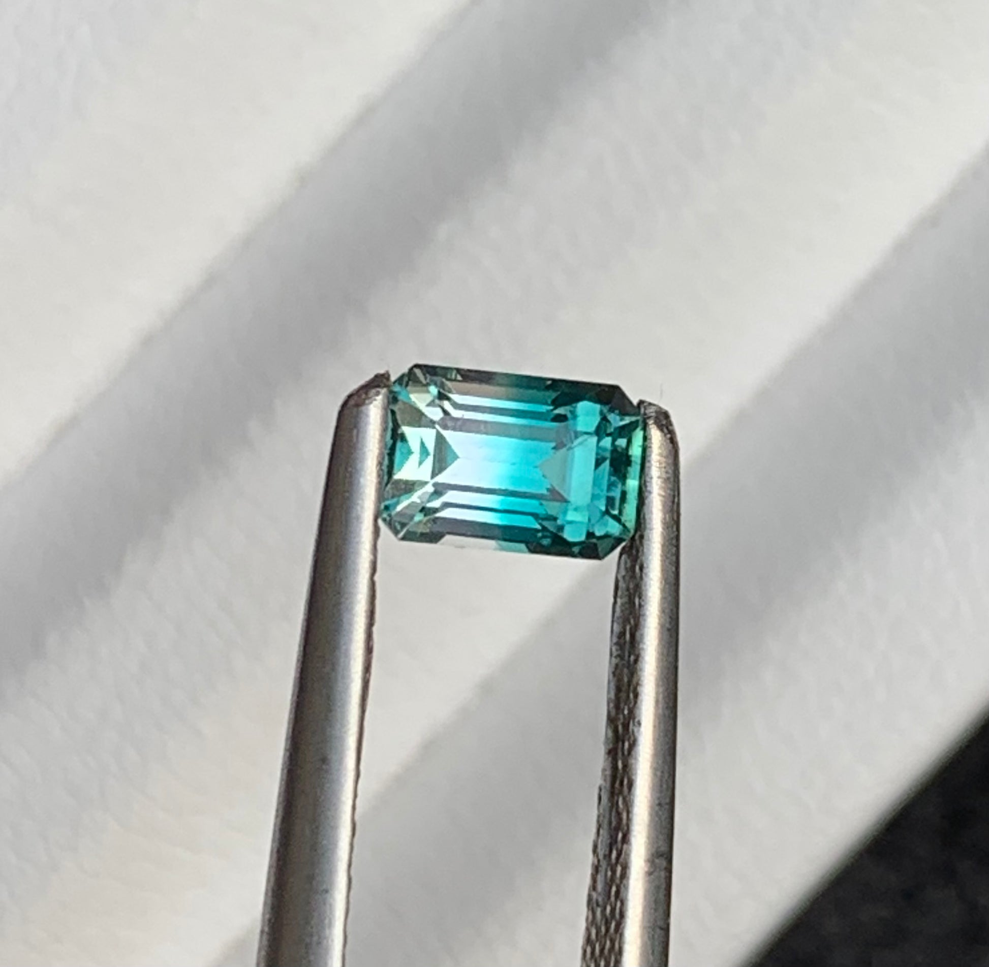 0.70 Carat Natural Bicolor Tourmaline ∣ Vivid Teal Blue/Green Faceted Gemstone ∣ Afghan Indicolite Baguette