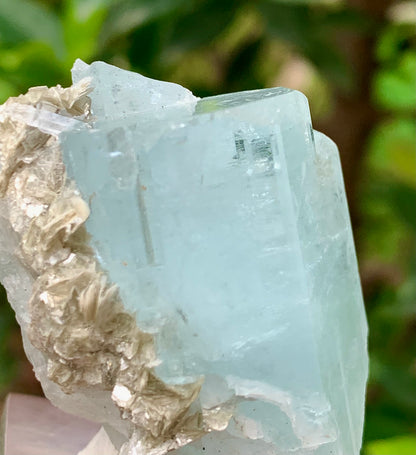 47 Grams Natural Aquamarine Terminated Blue Crystal with Muscovite Mica Matrix from Gilgit Pakistan