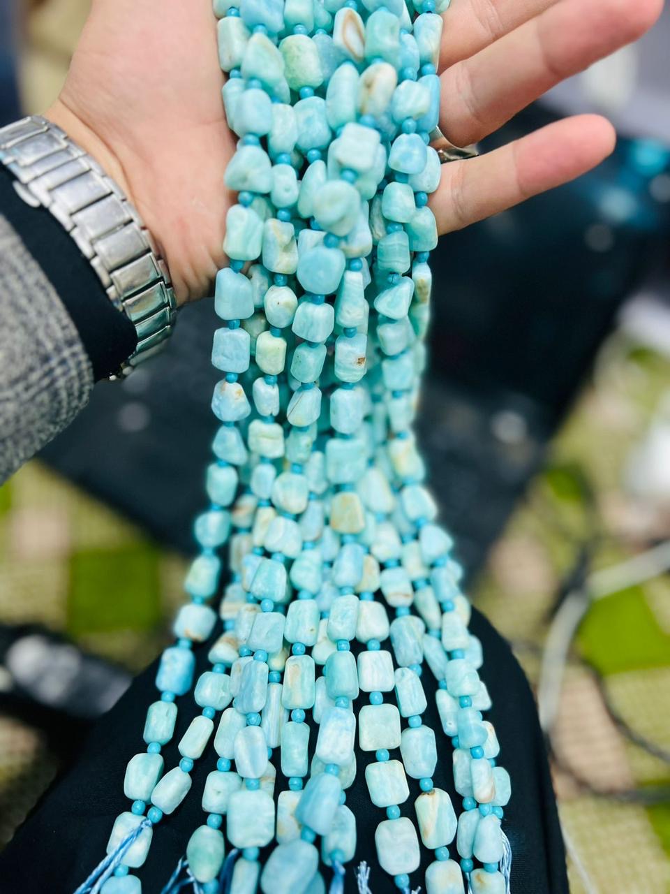 Natural Blue Aragonite handmade Beaded Necklace - Genuine Tumbled Gemstone Beads | Premier Fine Minerals