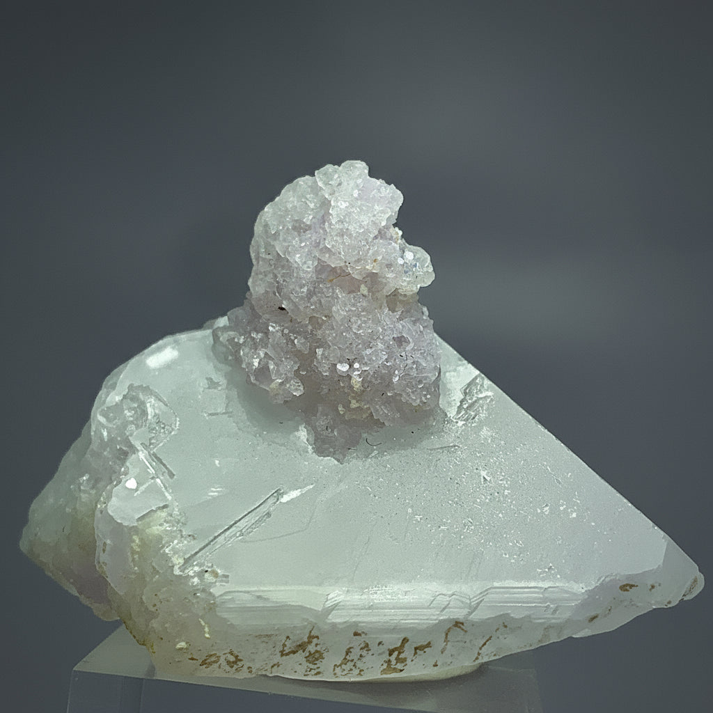 Lepidolite on Quartz, 265 Carat, Etched Quartz, Jacare Quartz, Kunar Afghanistan, Lepidolite Crystal, Purple Mica, Mineral Association, Collector Crystal, Stress Relief Stone