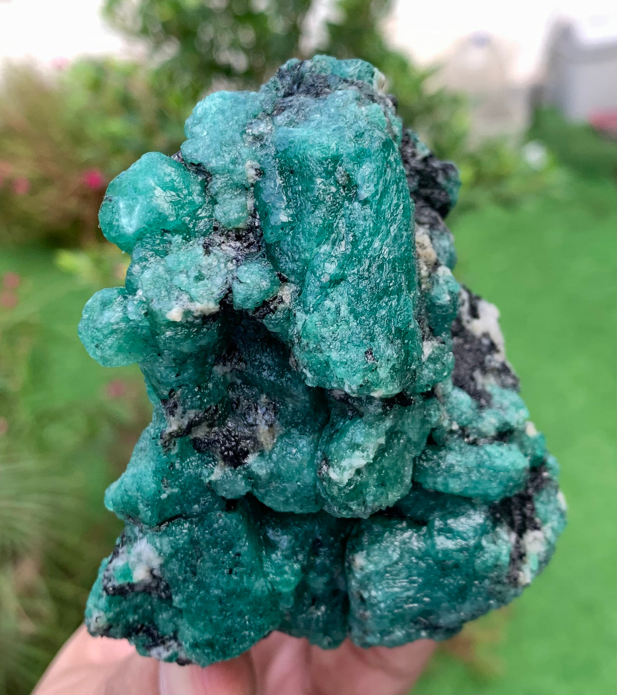 Natural Green Emerald on Matrix from Chitral Pakistan – Rough Emerald Mineral Specimen – Deep Green Crystals – 330g
