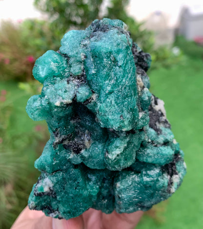 Natural Green Emerald on Matrix from Chitral Pakistan – Rough Emerald Mineral Specimen – Deep Green Crystals – 330g
