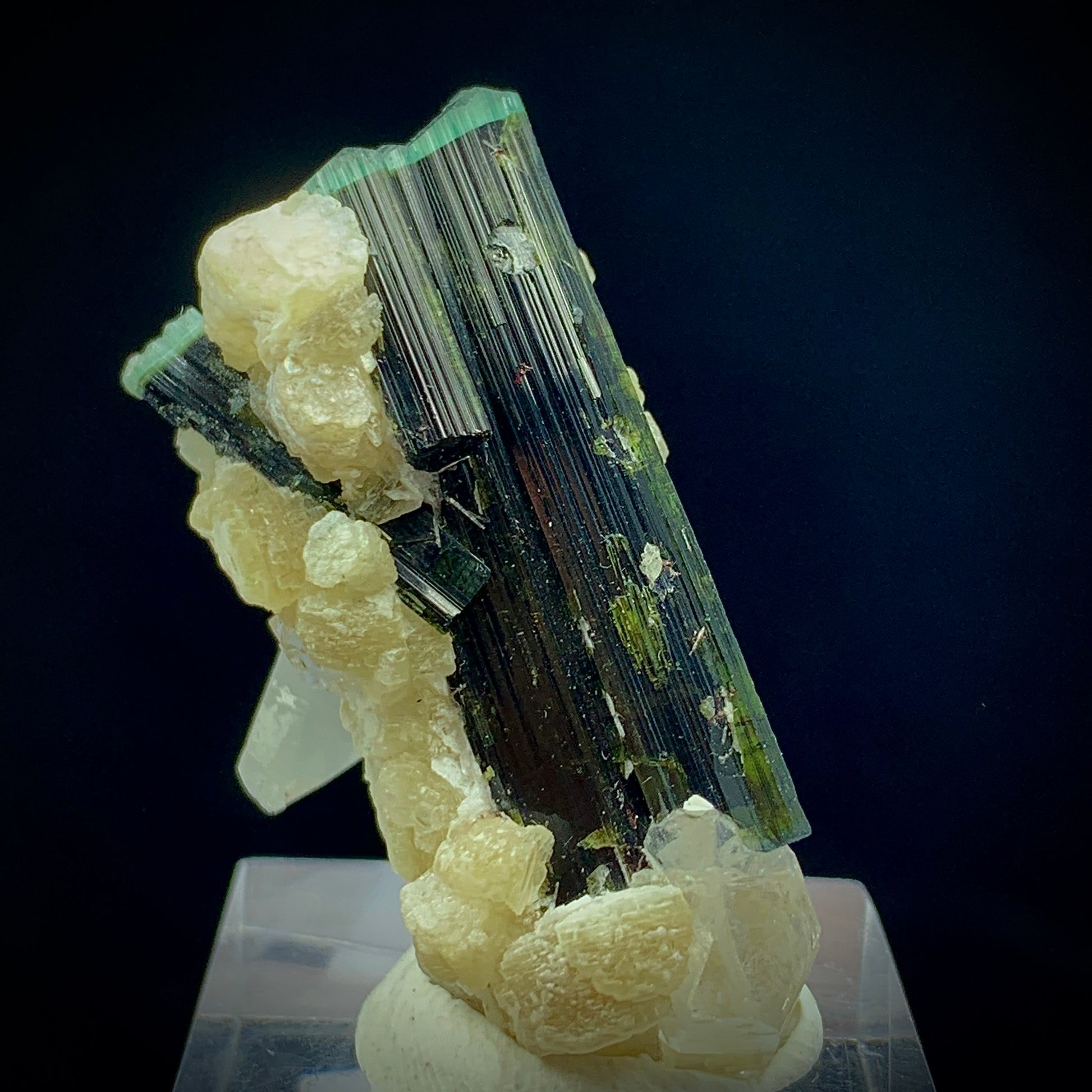 Blue Cap Tourmaline, 87 Carat, Quartz Cluster, Mica Matrix, Tourmaline Crystal, Collector Specimen, Aesthetic Cluster, Rare Mineral, Crystal Dimensions, Miniature Specimen, Throat Chakra, Elbaite, Tourmaline on Quartz