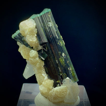 Blue Cap Tourmaline, 87 Carat, Quartz Cluster, Mica Matrix, Tourmaline Crystal, Collector Specimen, Aesthetic Cluster, Rare Mineral, Crystal Dimensions, Miniature Specimen, Throat Chakra, Elbaite, Tourmaline on Quartz