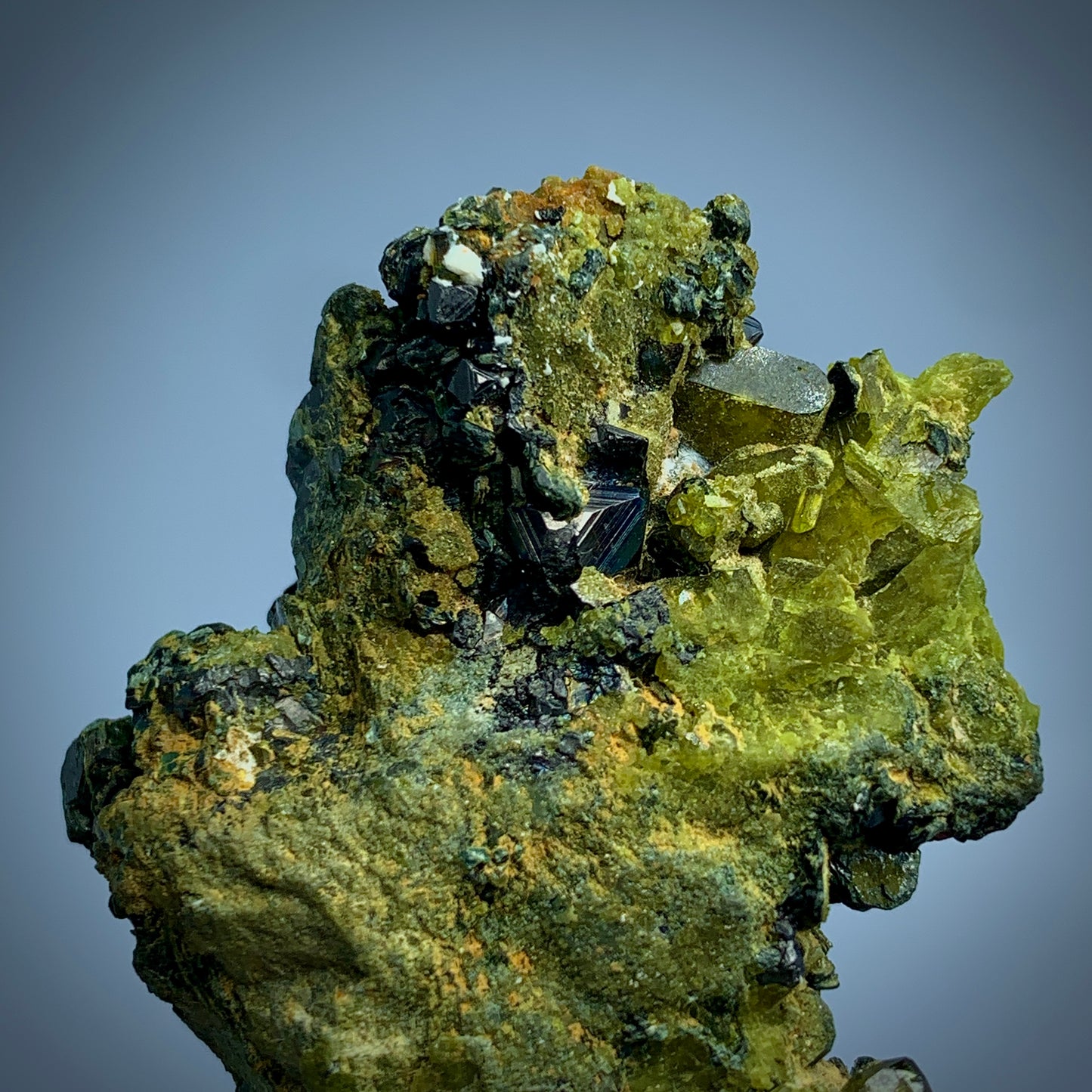 Magnetite, Vesuvianite, Diopside, Mineral Association, 305 Carats, Skarn Mineral, Black Mineral, Green Mineral, Collector Specimen, Complex Mineralogy, Grounding Stone, Crystal Dimensions, Pyroxene