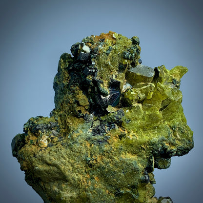 Magnetite, Vesuvianite, Diopside, Mineral Association, 305 Carats, Skarn Mineral, Black Mineral, Green Mineral, Collector Specimen, Complex Mineralogy, Grounding Stone, Crystal Dimensions, Pyroxene