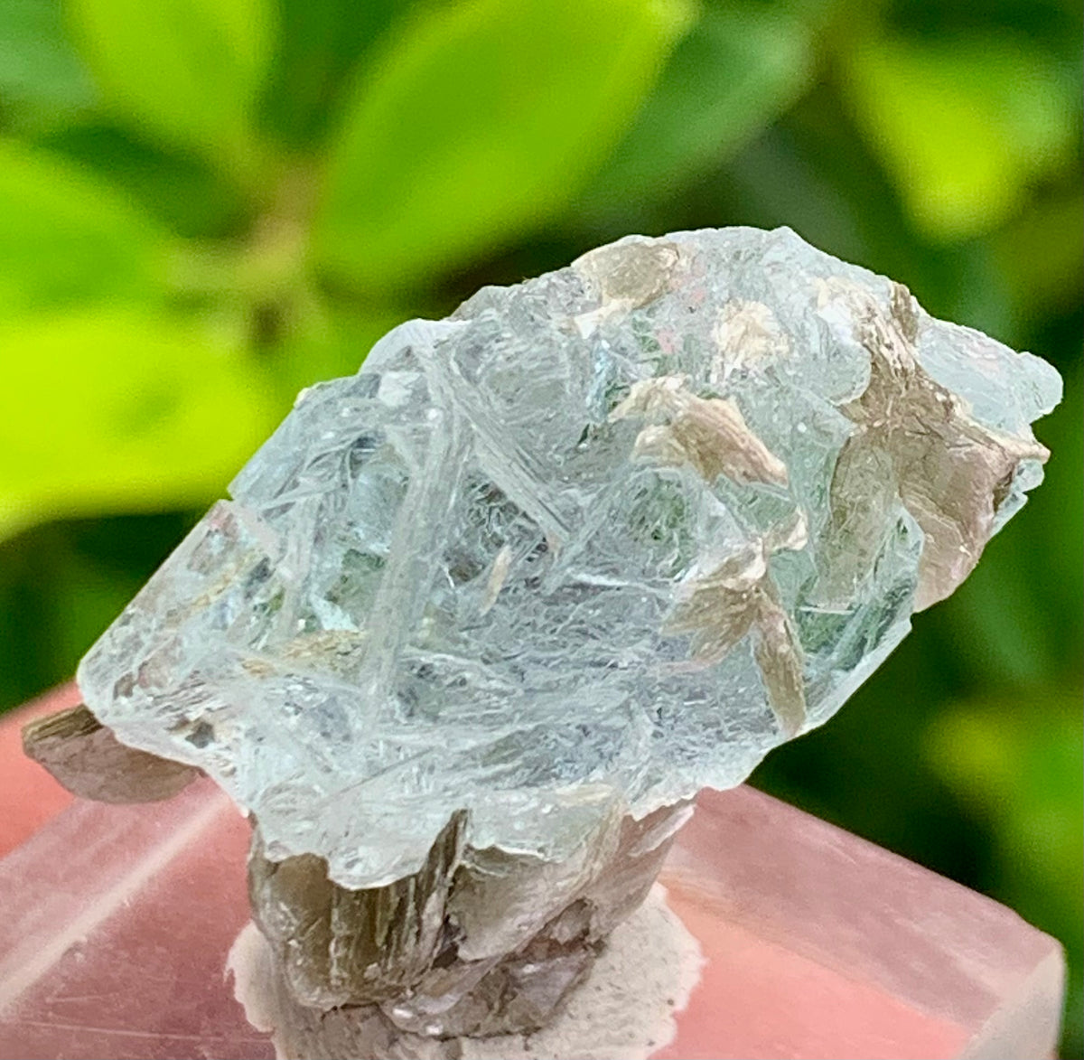 7 Grams Natural Etched Blue Aquamarine Terminated Crystal Specimen on Muscovite Mica Matrix From Pakistan