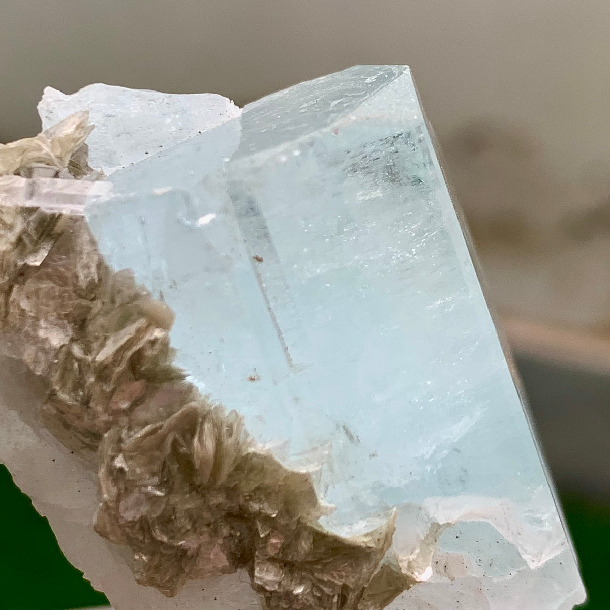 47 Grams Natural Aquamarine Terminated Blue Crystal with Muscovite Mica Matrix from Gilgit Pakistan