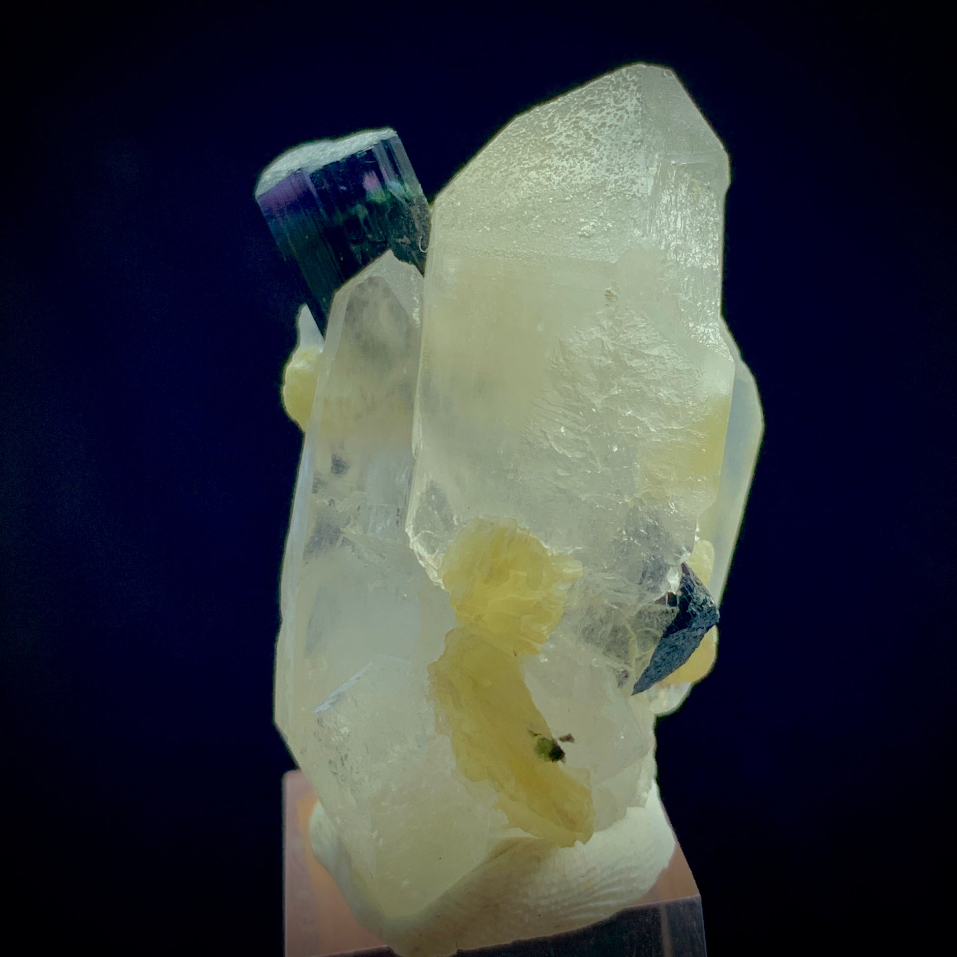 Blue Cap Tourmaline, 118 Carat, Double Terminated Quartz, DT Quartz, Skardu Pakistan, Mica Association, Tourmaline Crystal, Collector Specimen, Aesthetic Cluster, Throat Chakra, Rare Mineral, Investment Stone, Crystal Dimensions