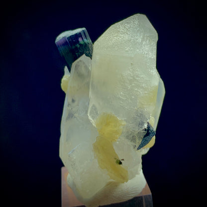 Blue Cap Tourmaline, 118 Carat, Double Terminated Quartz, DT Quartz, Skardu Pakistan, Mica Association, Tourmaline Crystal, Collector Specimen, Aesthetic Cluster, Throat Chakra, Rare Mineral, Investment Stone, Crystal Dimensions