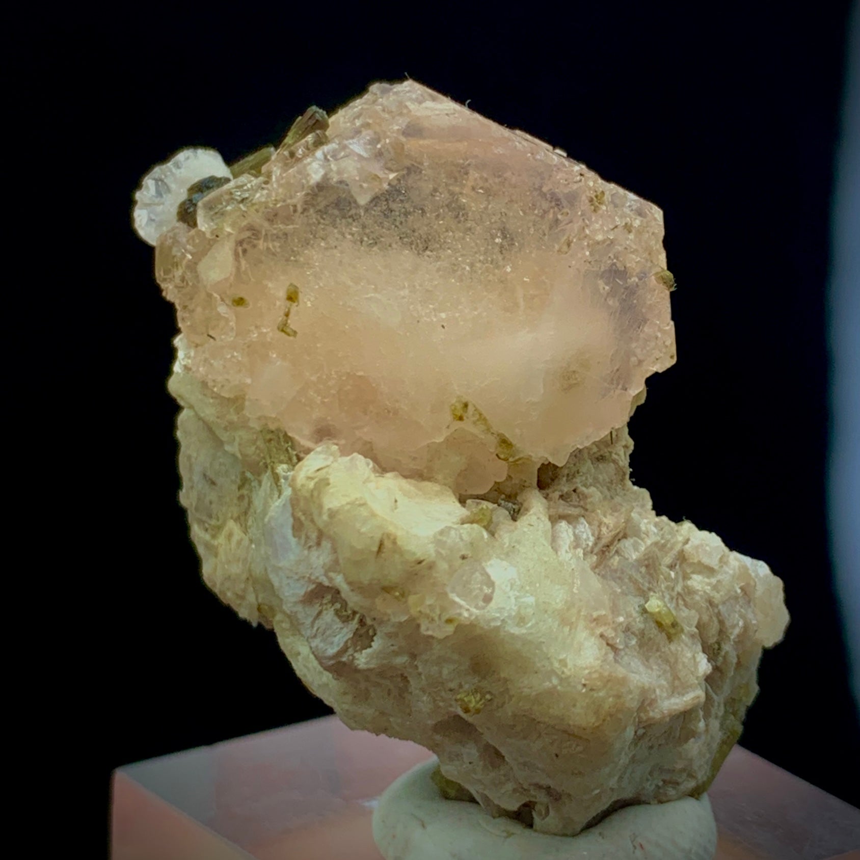 Morganite Crystal, 85 Carat, Epidote, Calcite, Muscovite Matrix, Afghanistan Crystal, Pink Beryl, Multi-Mineral, Heart Chakra, Collector Specimen, Aesthetic Cluster, Small Cabinet, Crystal Dimensions