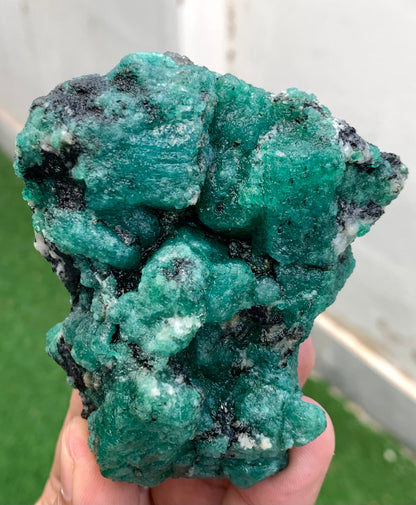 Natural Green Emerald on Matrix from Chitral Pakistan – Rough Emerald Mineral Specimen – Deep Green Crystals – 330g