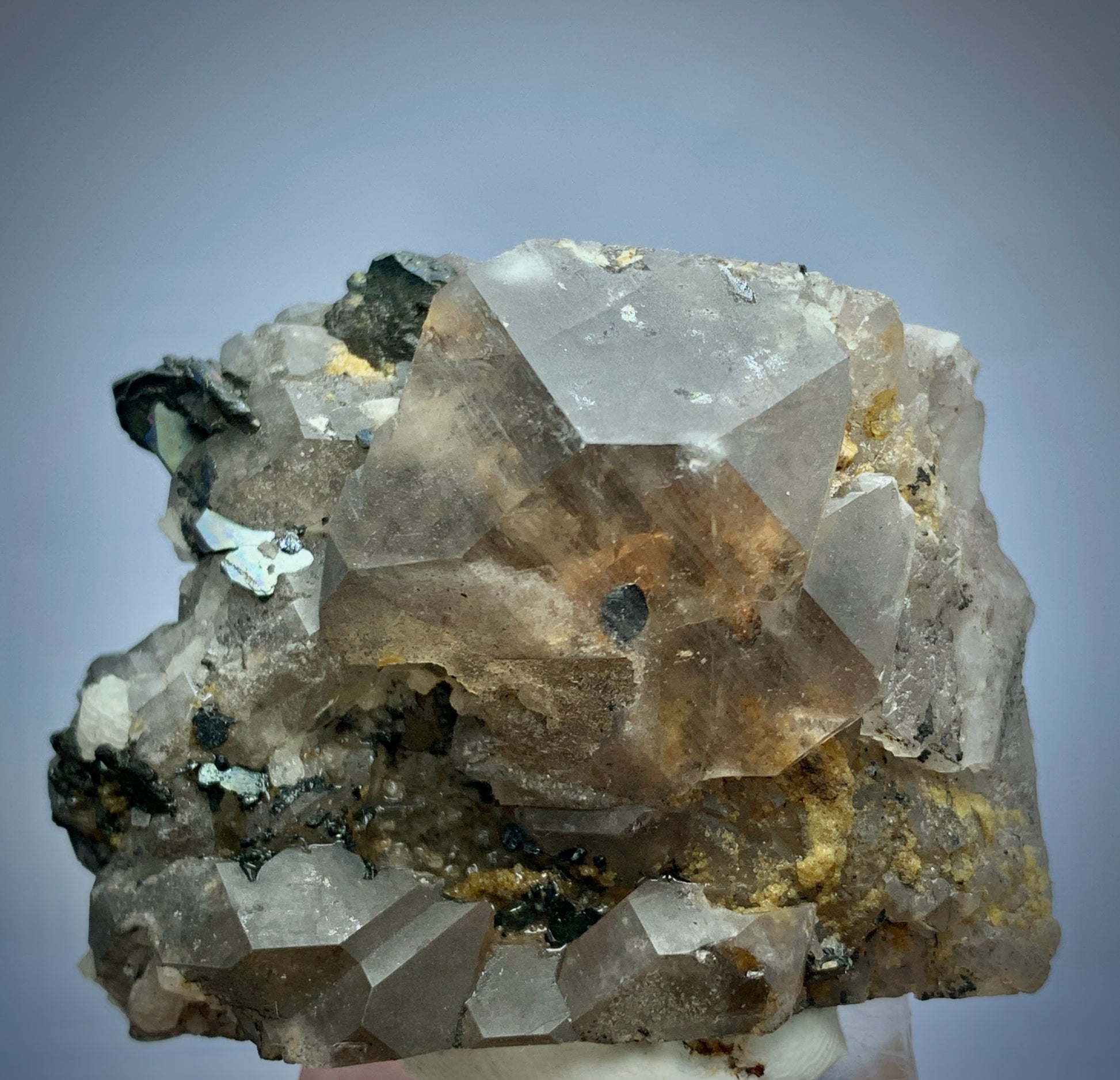 Smoky Quartz, Hematite Crystals, Quartz Cluster, 312 Carat, Terminated Quartz, Iridescent Mineral, Rainbow Quartz, Collector Grade, Grounding Stone, Root Chakra