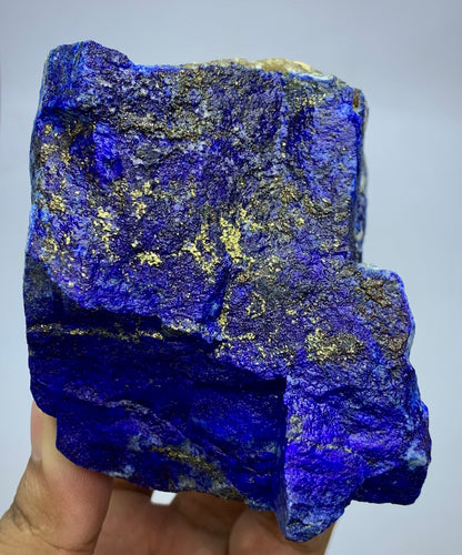Lapis Lazuli rough boulder, front angle, deep blue color
Close-up view of Pyrite veins on Lapis Lazuli specimen
Badakhshan Lapis Lazuli boulder, natural rough 