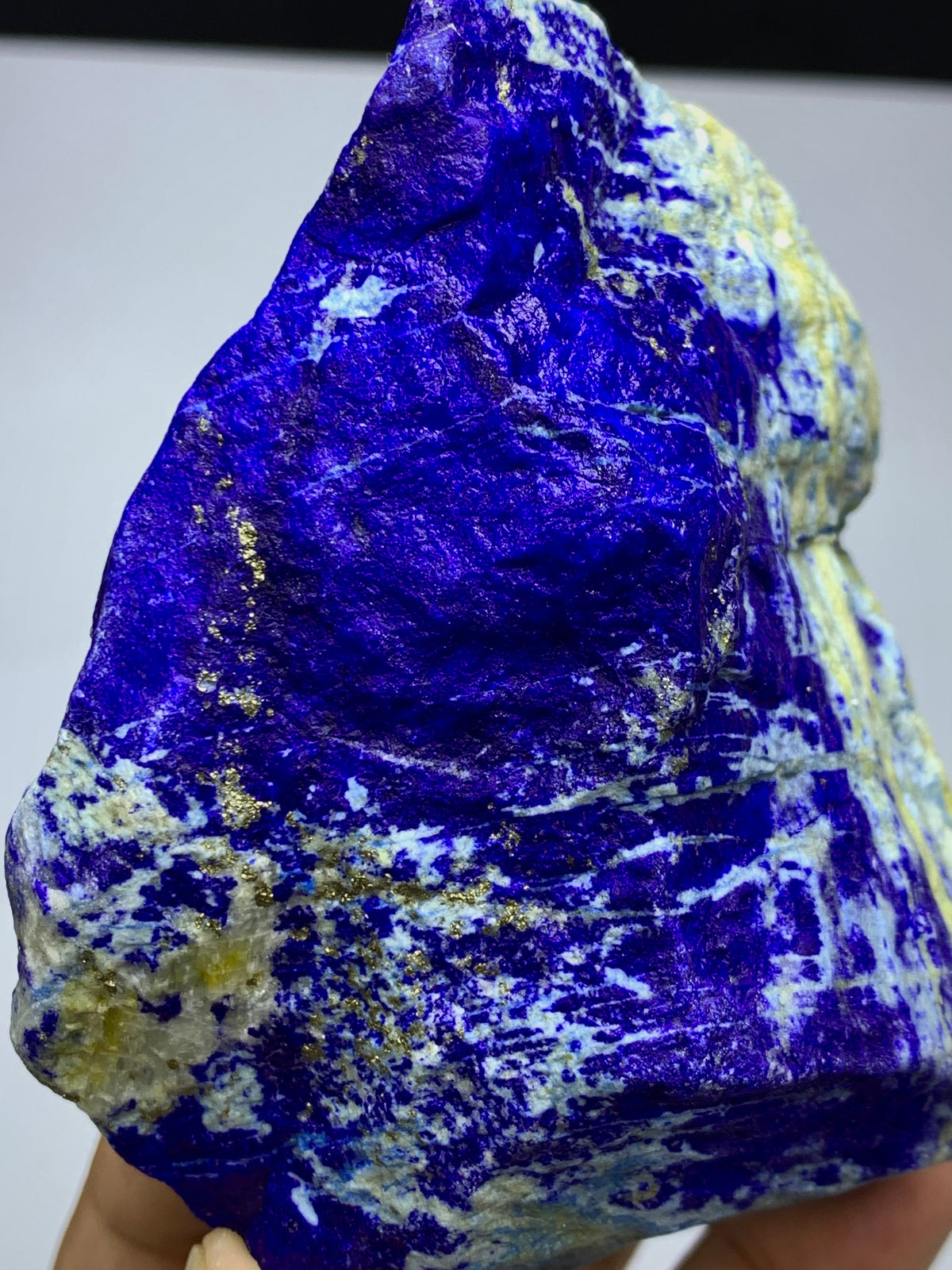 Bright Pyrite veining on dense Lapis Lazuli
Afghan Lapis Lazuli block, natural surface