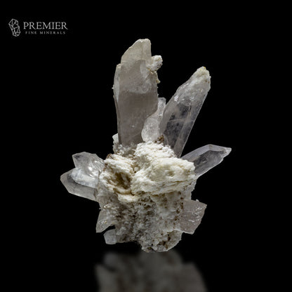 Close-up of etched, frosted Quartz crystal surface
Lemurian Quartz cluster, top view
Quartz crystal showing barcode growth striations