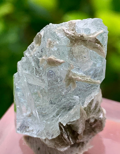 7 Grams Natural Etched Blue Aquamarine Terminated Crystal Specimen on Muscovite Mica Matrix From Pakistan