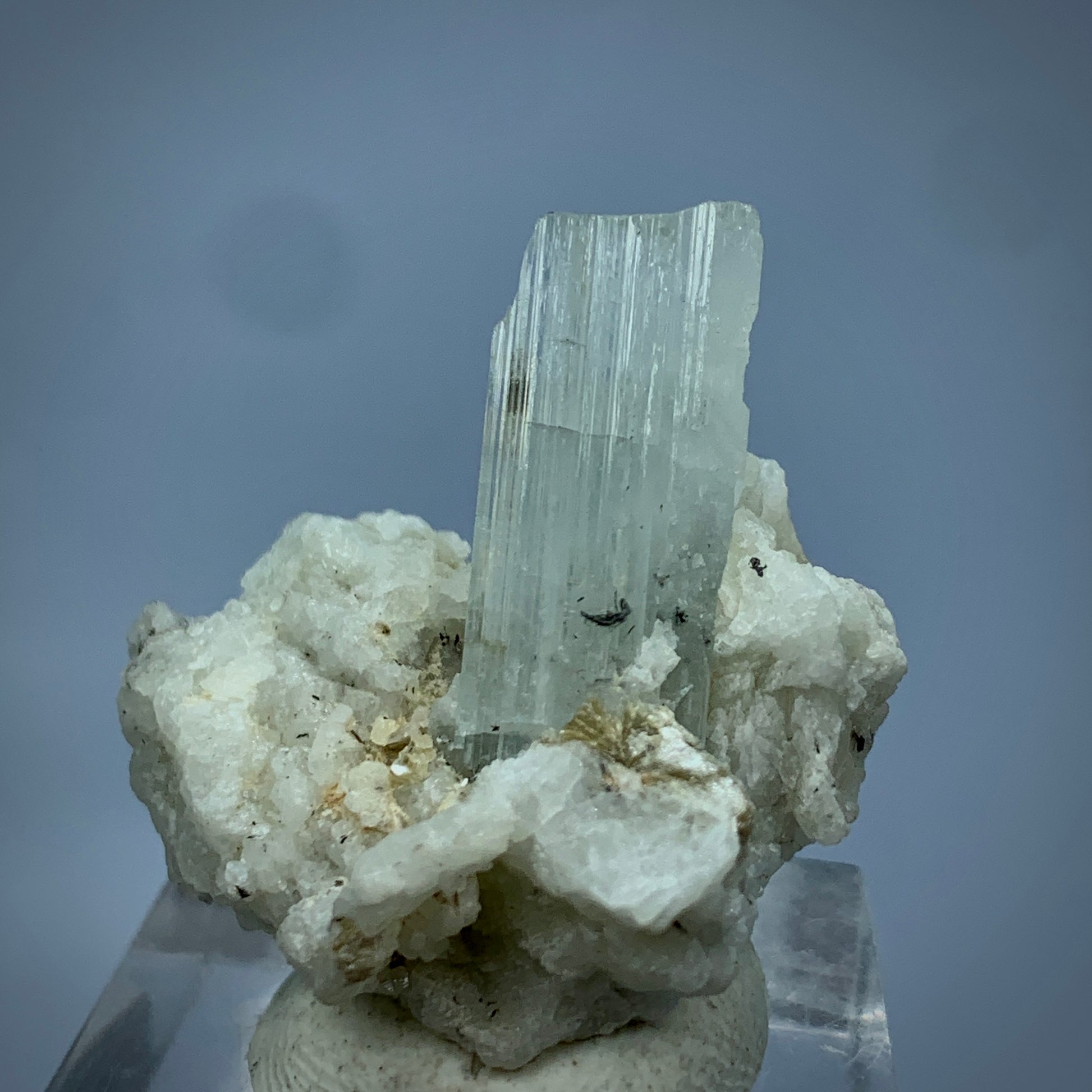 Aquamarine, Etched Aquamarine, Feldspar Matrix,  Pakistan Mineral, Beryl Crystal, Rare Mineral, Natural Etching, Collector Specimen, Miniature Specimen, Pegmatite Mineral, Throat Chakra, Crystal Dimensions, Mineral Association