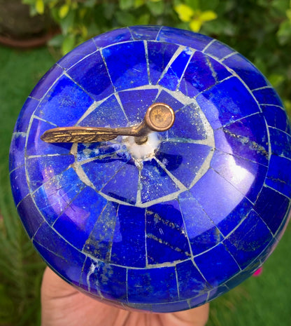 Lapis Lazuli Apple Sculpture, Blue Gemstone Fruit Figurine with Gold Tone Leaf, Natural Stone Carving, 1783g Collectible Home Decor
