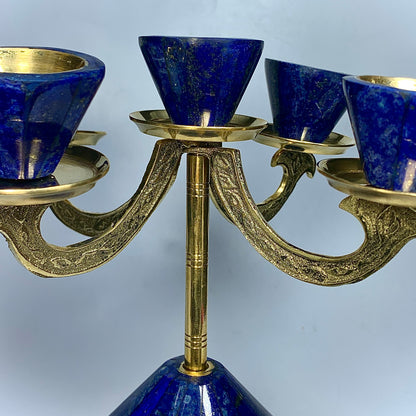Lapis Lazuli Decor, Crystal Candle Holder, 6.3 Inch, Hand Carved Stone, Blue Stone, Afghan Crystal, Third Eye Chakra, Meditation Gift, Luxury Decor, Lapis Lazuli Gift, Afghan Lapis, Candle Stand,