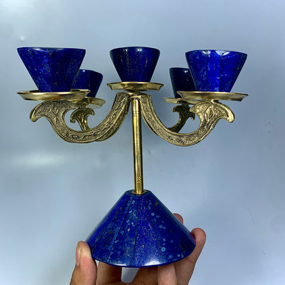 Lapis Lazuli Decor, Crystal Candle Holder, 6.3 Inch, Hand Carved Stone, Blue Stone, Afghan Crystal, Third Eye Chakra, Meditation Gift, Luxury Decor, Lapis Lazuli Gift, Afghan Lapis, Candle Stand,