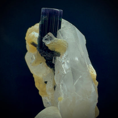 Blue Cap Tourmaline, 118 Carat, Double Terminated Quartz, DT Quartz, Skardu Pakistan, Mica Association, Tourmaline Crystal, Collector Specimen, Aesthetic Cluster, Throat Chakra, Rare Mineral, Investment Stone, Crystal Dimensions