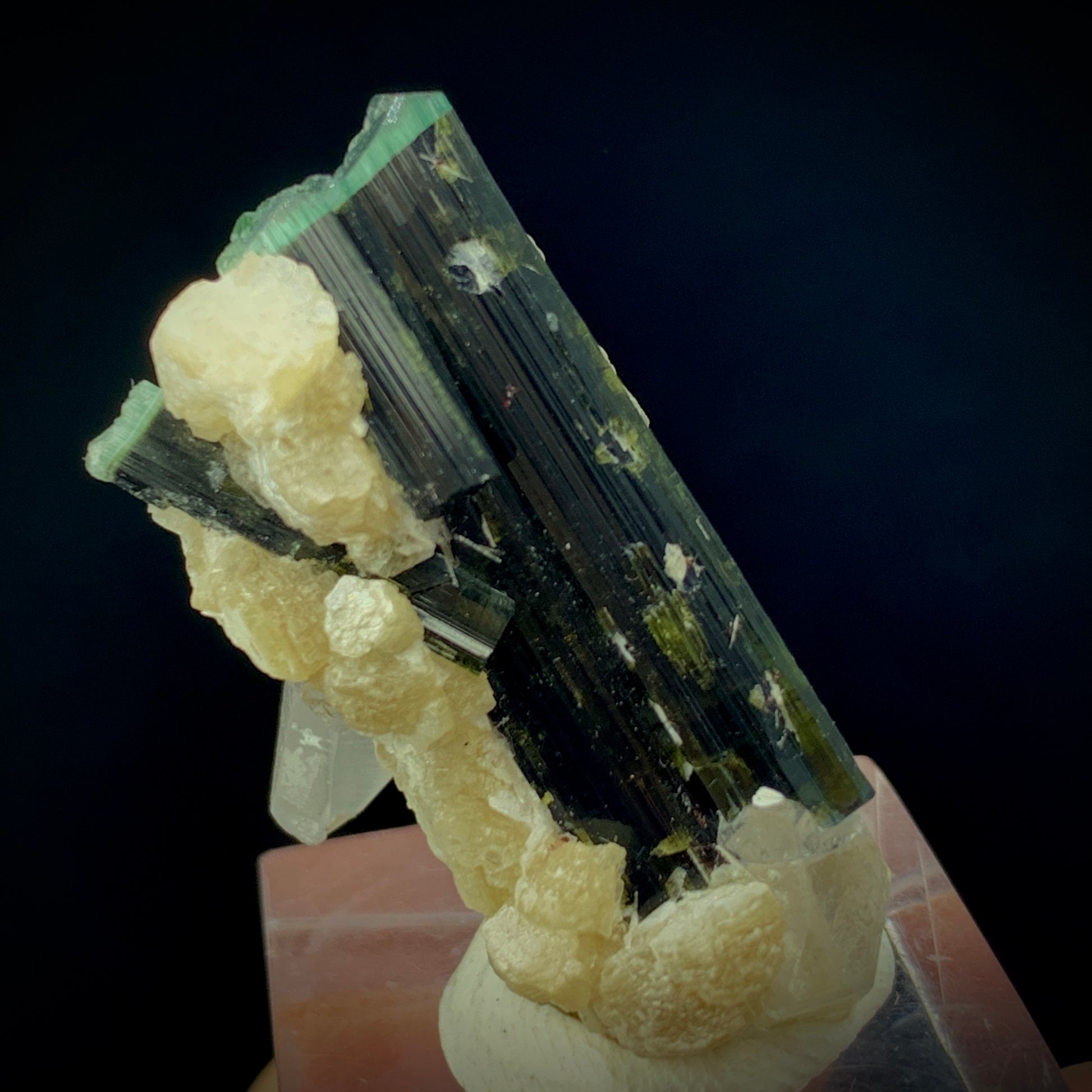 Blue Cap Tourmaline, 87 Carat, Quartz Cluster, Mica Matrix, Tourmaline Crystal, Collector Specimen, Aesthetic Cluster, Rare Mineral, Crystal Dimensions, Miniature Specimen, Throat Chakra, Elbaite, Tourmaline on Quartz