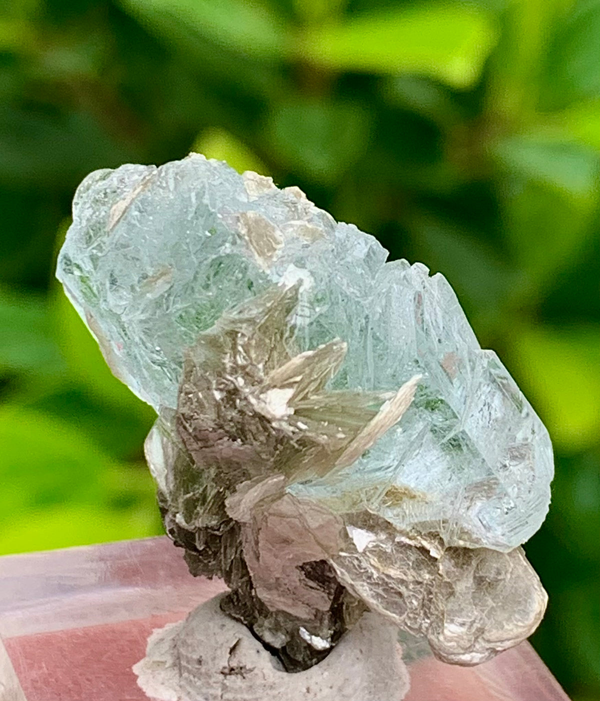 7 Grams Natural Etched Blue Aquamarine Terminated Crystal Specimen on Muscovite Mica Matrix From Pakistan
