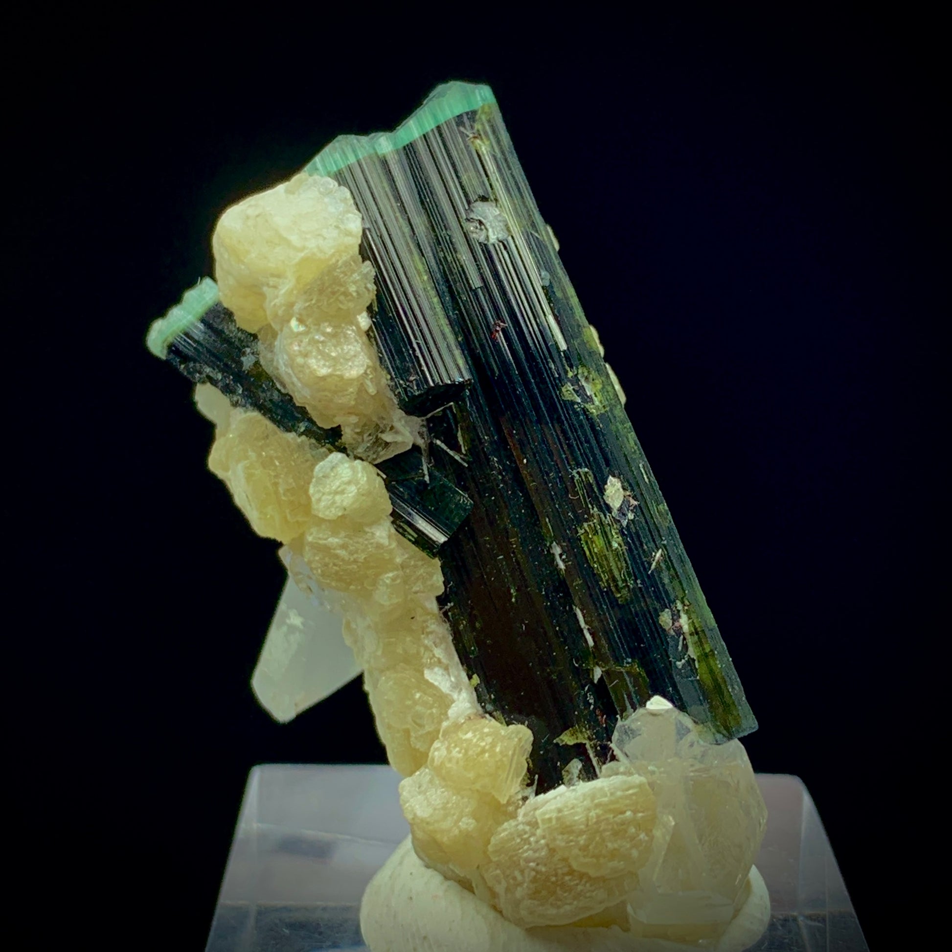 Blue Cap Tourmaline, 87 Carat, Quartz Cluster, Mica Matrix, Tourmaline Crystal, Collector Specimen, Aesthetic Cluster, Rare Mineral, Crystal Dimensions, Miniature Specimen, Throat Chakra, Elbaite, Tourmaline on Quartz