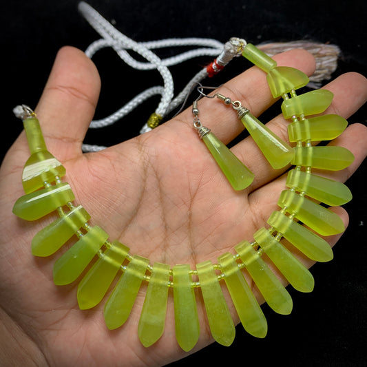 Serpentine Jade, Jade Necklace Set, 450 Carats, 925 Silver Jewelry, Statement Jewelry, Green Gemstone, Heart Chakra, Transformation Stone, Matching Set, Fine Jewelry, Investment Piece, Serpentine, Gemstone Jewelry
