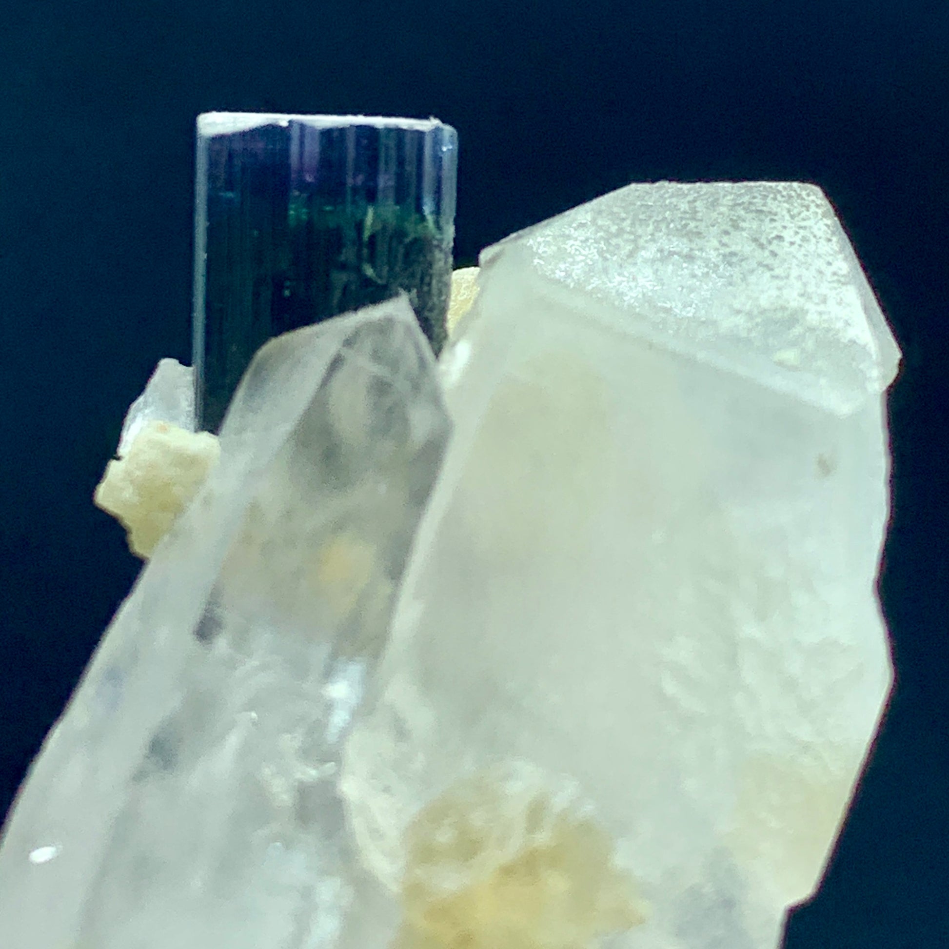 Blue Cap Tourmaline, 118 Carat, Double Terminated Quartz, DT Quartz, Skardu Pakistan, Mica Association, Tourmaline Crystal, Collector Specimen, Aesthetic Cluster, Throat Chakra, Rare Mineral, Investment Stone, Crystal Dimensions