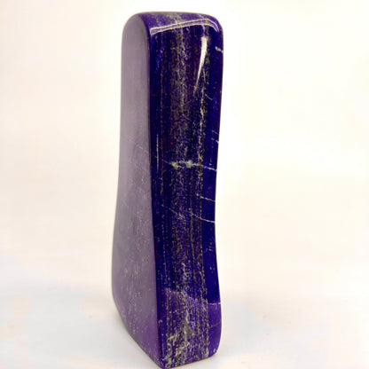 Golden Pyrite streaks on high-shine blue stone
Side profile showing thickness of polished block