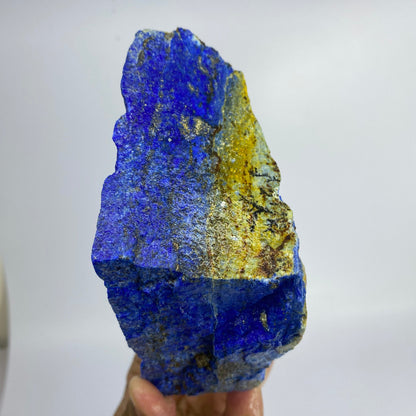 Premium 600g Royal Blue rough Lapis Lazuli from Afghanistan. Large 13.5cm long, 7.8cm extra-thick unpolished natural specimen featuring intense blue lazurite and golden pyrite.