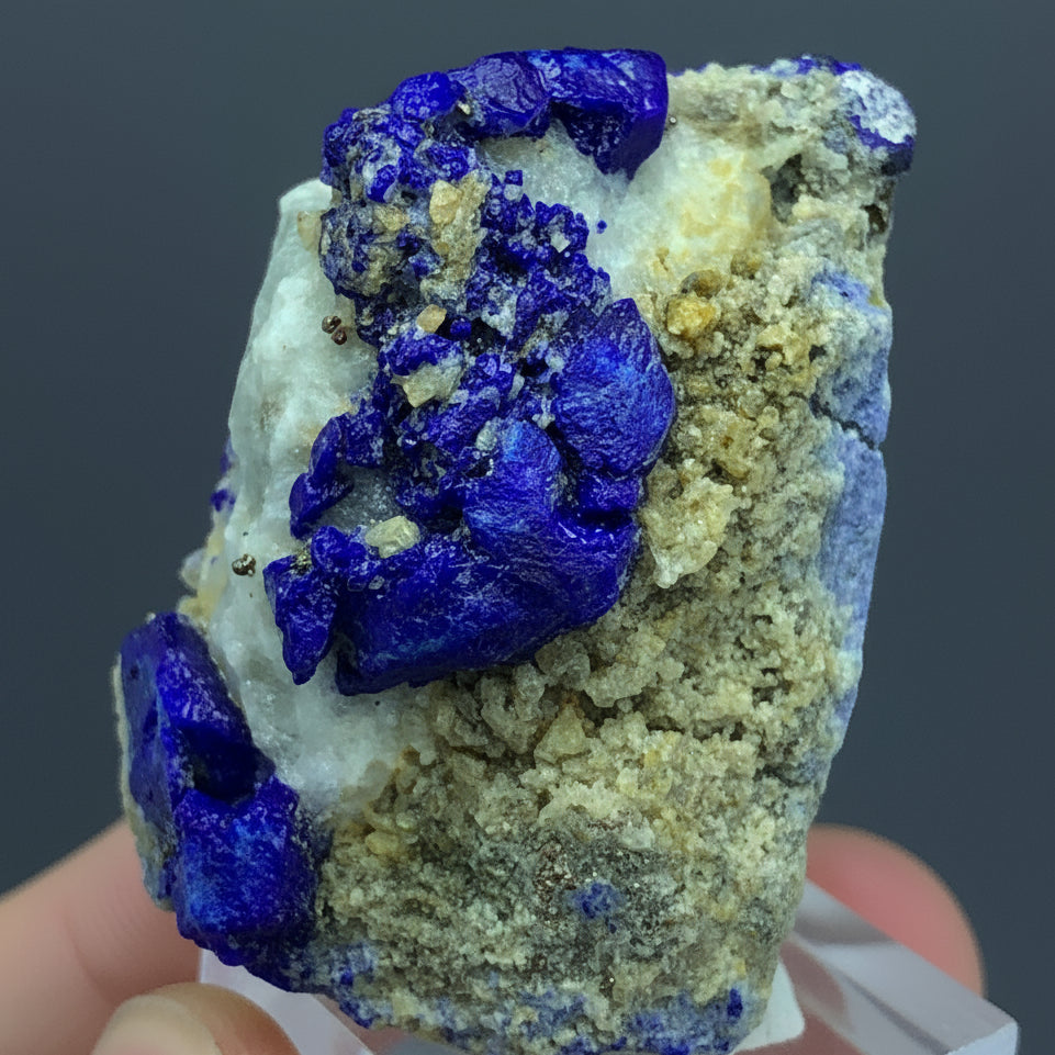 Lazurite Crystal, Crystal on Matrix, Pyrite Lazurite, 970 Carat, Fluorescent Mineral, UV Reactive Crystal, Blue Crystal, Afghan Lazurite, Lapis Lazuli Specimen, Rare Collector Mineral, Golden Pyrite