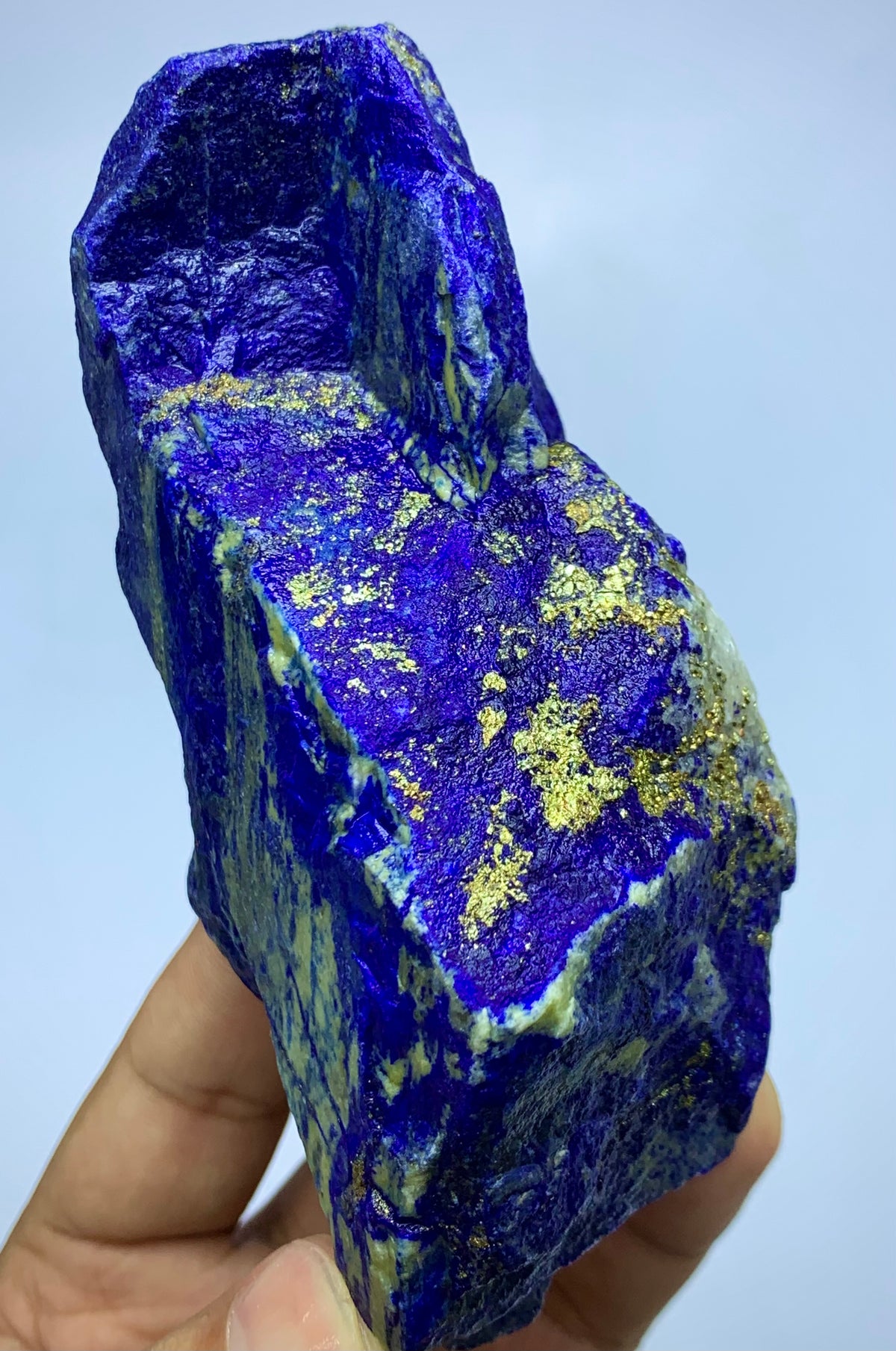 Elongated indigo Lapis Lazuli from Afghanistan
Thick-bodied Lapis Lazuli, end view showing depth