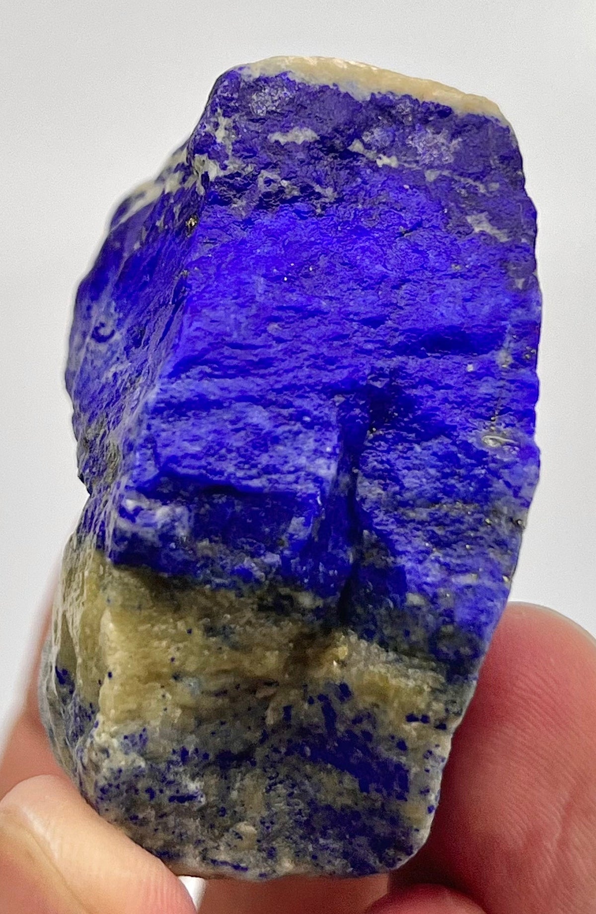 White Calcite streaking on raw Lapis Lazuli
Side angle of Badakhshan Lapis Lazuli piece
111g Lapis Lazuli slab with Pyrite specks
Front view of boxy Lapis Lazuli rough stone
Golden mineral inclusions on Lapis Lazuli face
Afghanistan-sourced Lapis Lazuli, natural surface
Lapis Lazuli specimen edge and depth detail