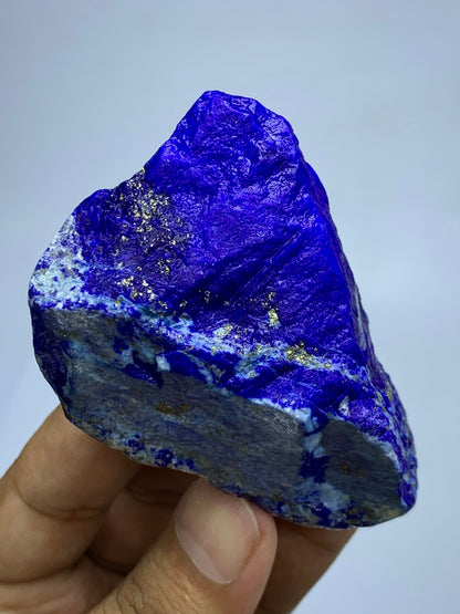Raw Lapis Lazuli specimen from Badakhshan
Thick Lapis Lazuli cabinet specimen with golden Pyrite