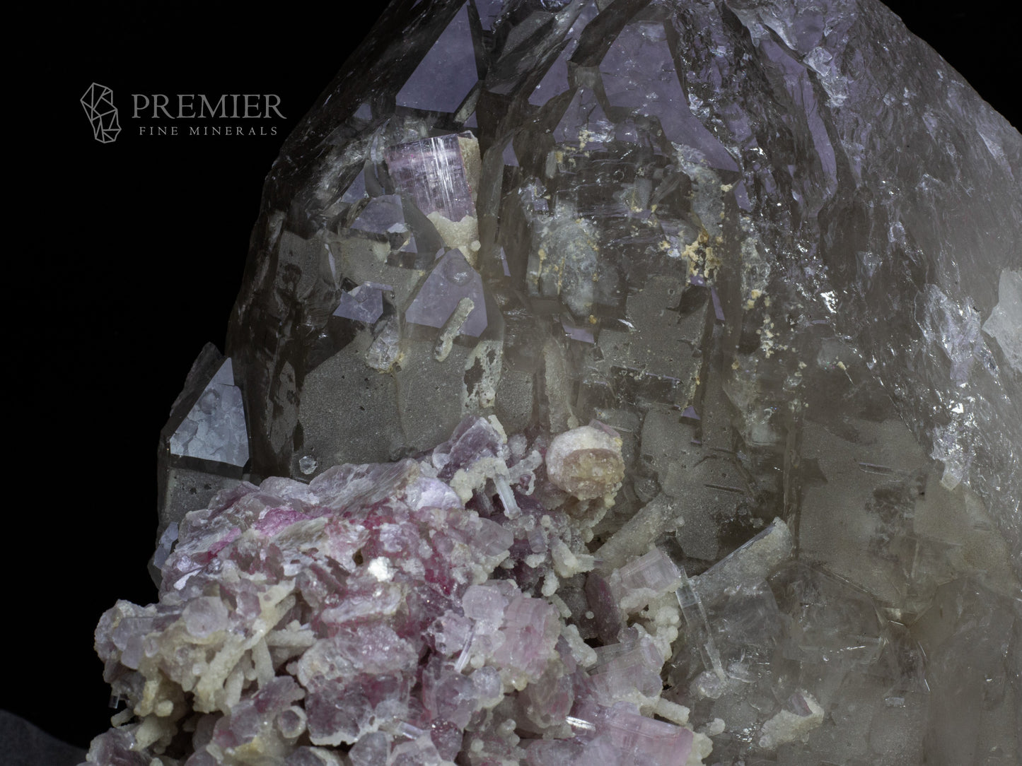 Quartz, Smoky Quartz, Elestial, Pink Tourmaline, Rubellite, Tourmaline, Combination Specimen, 5.05 Kilograms, 25250 Carats, Afghanistan Mineral, Raw Crystal, Collector Grade, Museum Quality, Giant Crystal