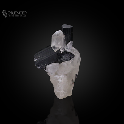 Schorl, Tourmaline, Black Tourmaline, Quartz, Combination Specimen, 22.23 Grams, 111.15 Carats, Afghanistan Mineral, Raw Crystal, Collector Grade, Miniature Specimen, Contrast