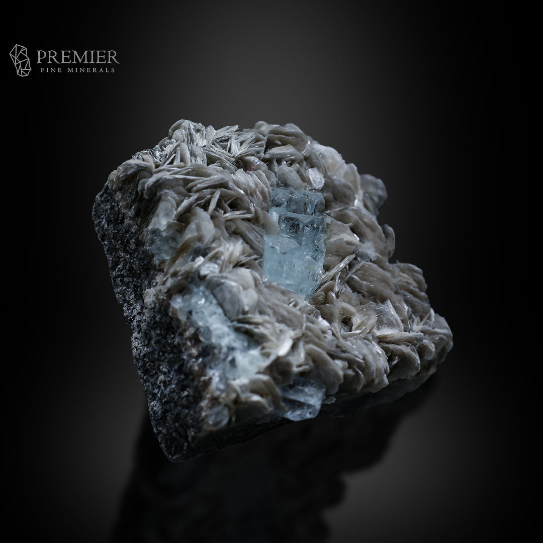 Aquamarine, Beryl, Muscovite, Mica, Cluster, Combination Specimen, 184.5 Grams, 922.5 Carats, Pakistan Mineral, Skardu, Raw Crystal, Collector Grade, Cabinet Miniature, Gem Quality