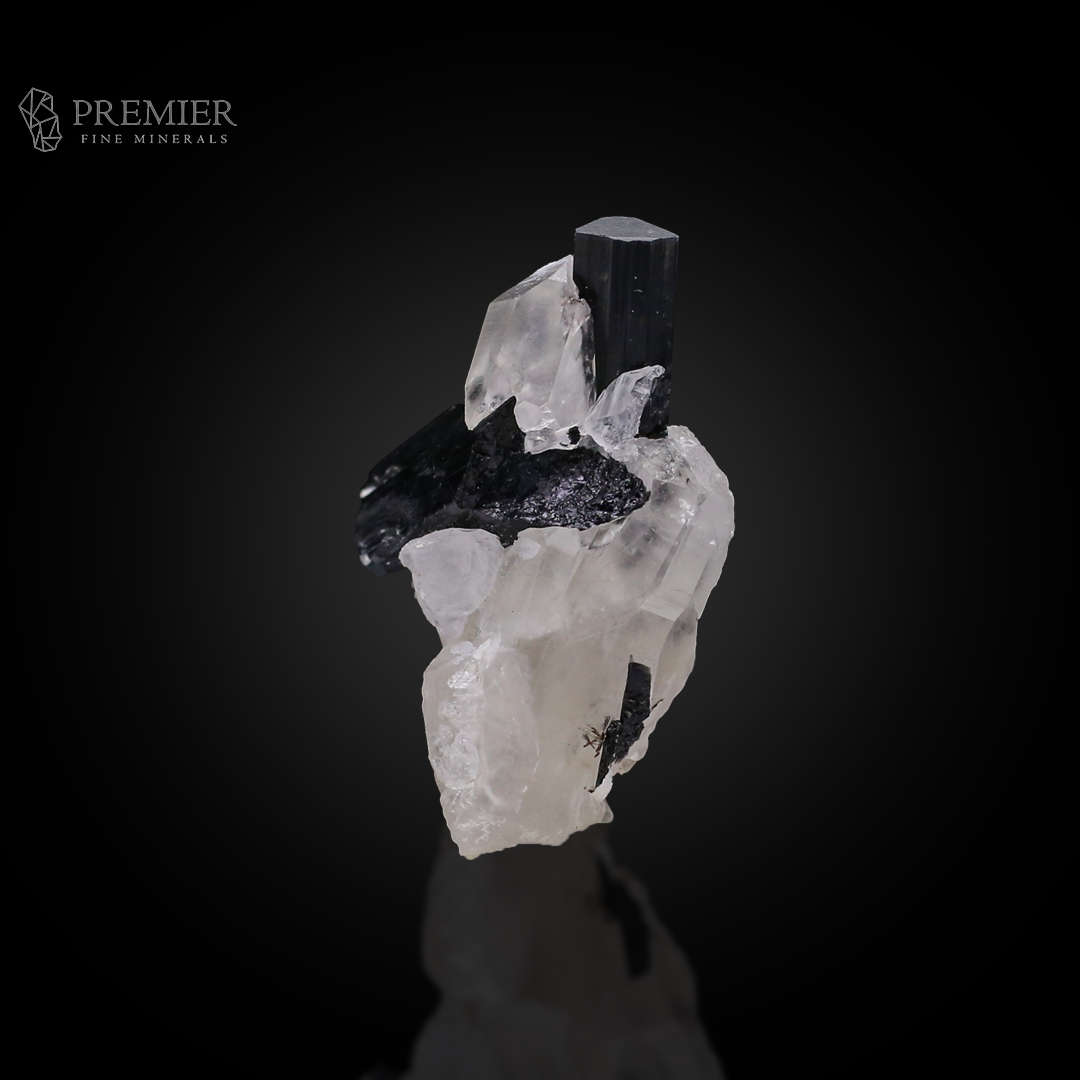 Schorl, Tourmaline, Black Tourmaline, Quartz, Combination Specimen, 22.23 Grams, 111.15 Carats, Afghanistan Mineral, Raw Crystal, Collector Grade, Miniature Specimen, Contrast