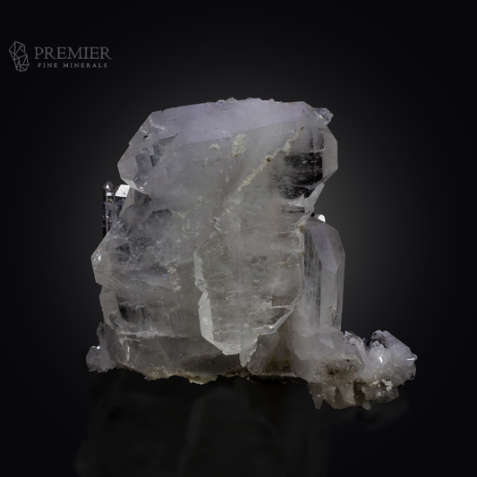 Large 212 Gram (1060 ct) Tabular Faden Quartz crystal cluster with Calcite (8.8 x 9.1 x 4.0 cm) from Pakistan. Features the rare Faden thread and a complex mineral association.